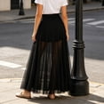 thumbnail image 4 of Unir Women Sheer Tulle Mesh Layered Flowy Maxi Skirt Wide Elastic Waist Built-In Anti-Chafing Short Liner Summer Casual Long Bottom 1PC S-XL Plus Size Friendly, 4 of 5
