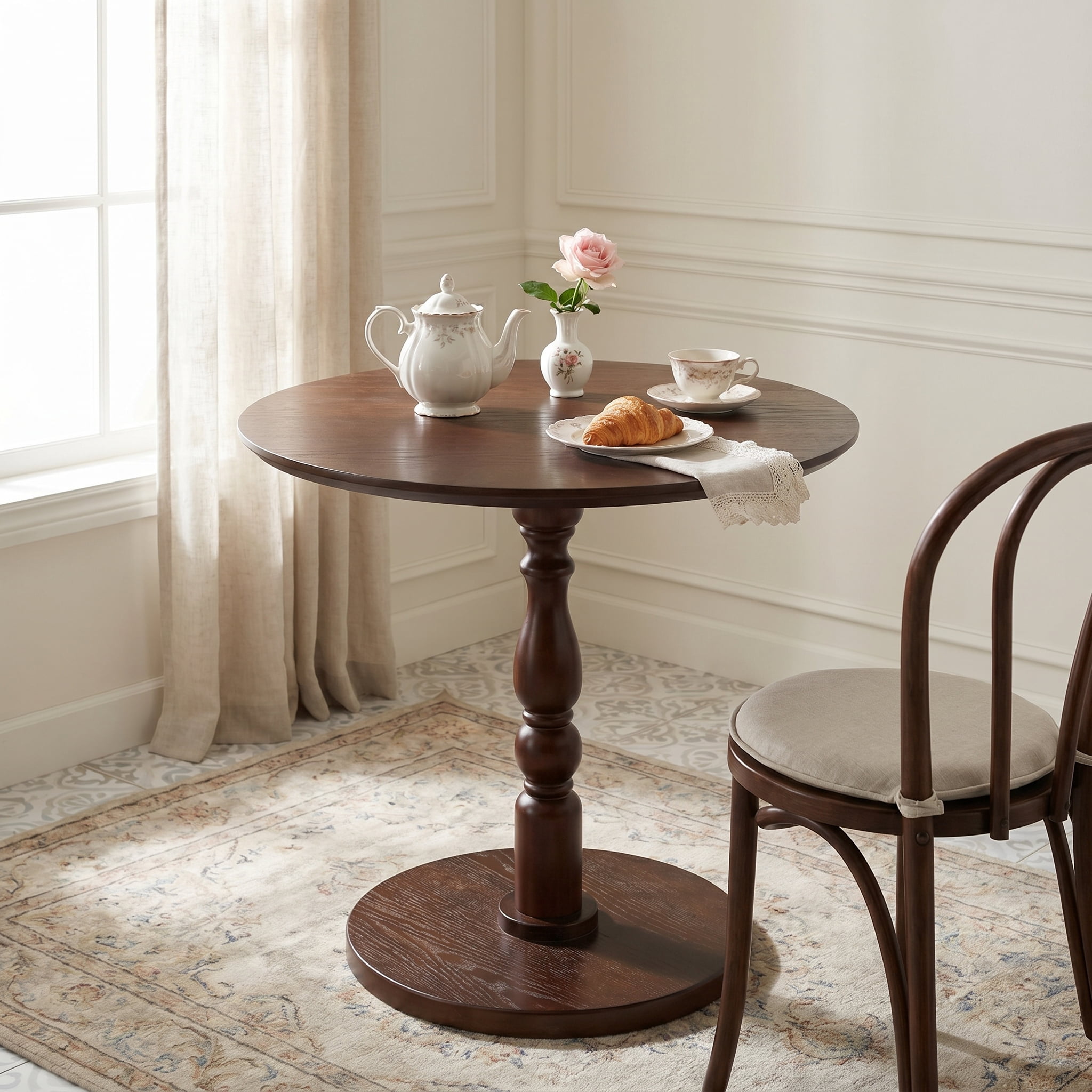 Homy Casa Round Side Table, 23.22 in Small Pedestal End Table for Living Room Bedroom, Walnut