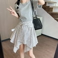 thumbnail image 2 of BUYISI Retro Gyaru Women Irregular Plaid Skirt High waist Shirt Pleated skirt White M, 2 of 7