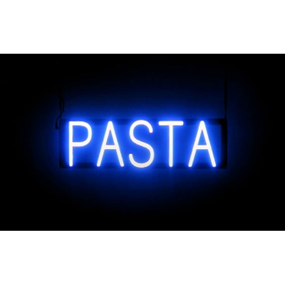 SpellBrite PASTA LED Sign for Business. 21.2" x 6.3" Blue PASTA Sign Has Neon Sign Look With Energy Efficient LED Light Source. Visible from 500+ Feet, 8 Animation Settings.