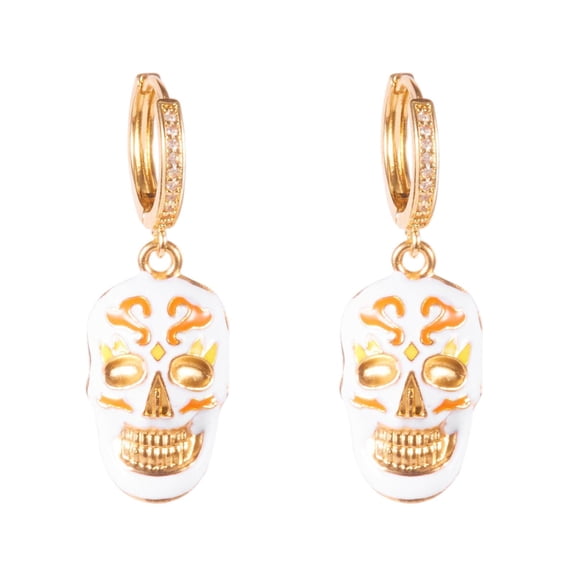 Halloween Jewelry, Women's Halloween Earrings, Sugar Skull Dangle Earrings, Cubic Zirconia Hoops, Cute Cartoon Enamel Inlaid Rhinestone Pumpkin Ghost Skull Earrings for Halloween-1