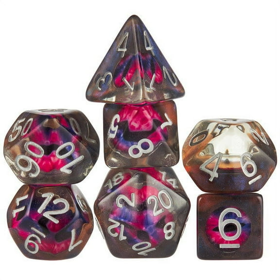 MBGBrybelly Demon Eye Polyhedral Dice Set - Unique Demon/Monster/Dragon Design Within Each Die Premium Novelty Gift of 7 Collectible TTRPG, Role-Playing, RPG Gaming, and DND Accessories