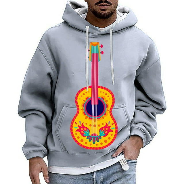 WILLBEST Style Chandail à Capuchon Homme Style Décontracté Carnaval Guitare Imprimé Chandail à Capuche Manches Longues Chandail à Capuchon
