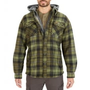 Men's Smith's Workwear Plaid Sherpa-Lined Microfleece Hooded Shirt Jacket Color: Black Olive Size: XXL
