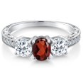 thumbnail image 3 of Gem Stone King 2.02 Ct Oval Red Garnet White Topaz 925 Sterling Silver Ring (Size 8), 3 of 6