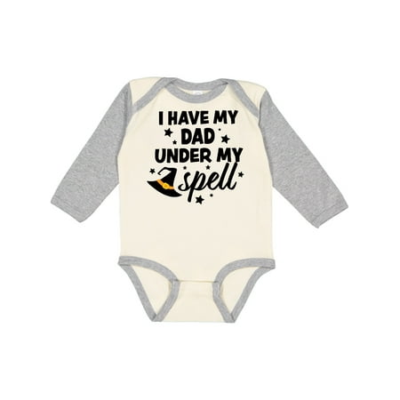 

Inktastic I Have My Dad Under My Spell with Cute Witch Hat Gift Baby Boy or Baby Girl Long Sleeve Bodysuit