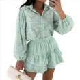 thumbnail image 3 of Conjunto de 2 Piezas de Blusa de Encaje para Mujer, Camisetas, Tops, Pantalones Cortos Ajustados, Ropa Deportiva para Fiesta y Club. Verde L, 3 of 8