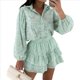 thumbnail image 3 of Conjunto de 2 Piezas de Blusa de Encaje para Mujer, Camisetas, Tops, Pantalones Cortos Ajustados, Ropa Deportiva para Fiesta y Club. Verde M, 3 of 8
