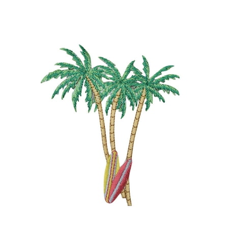 Three Palm Trees - Surf Boards - Beach - Iron On Embroidered Applique
