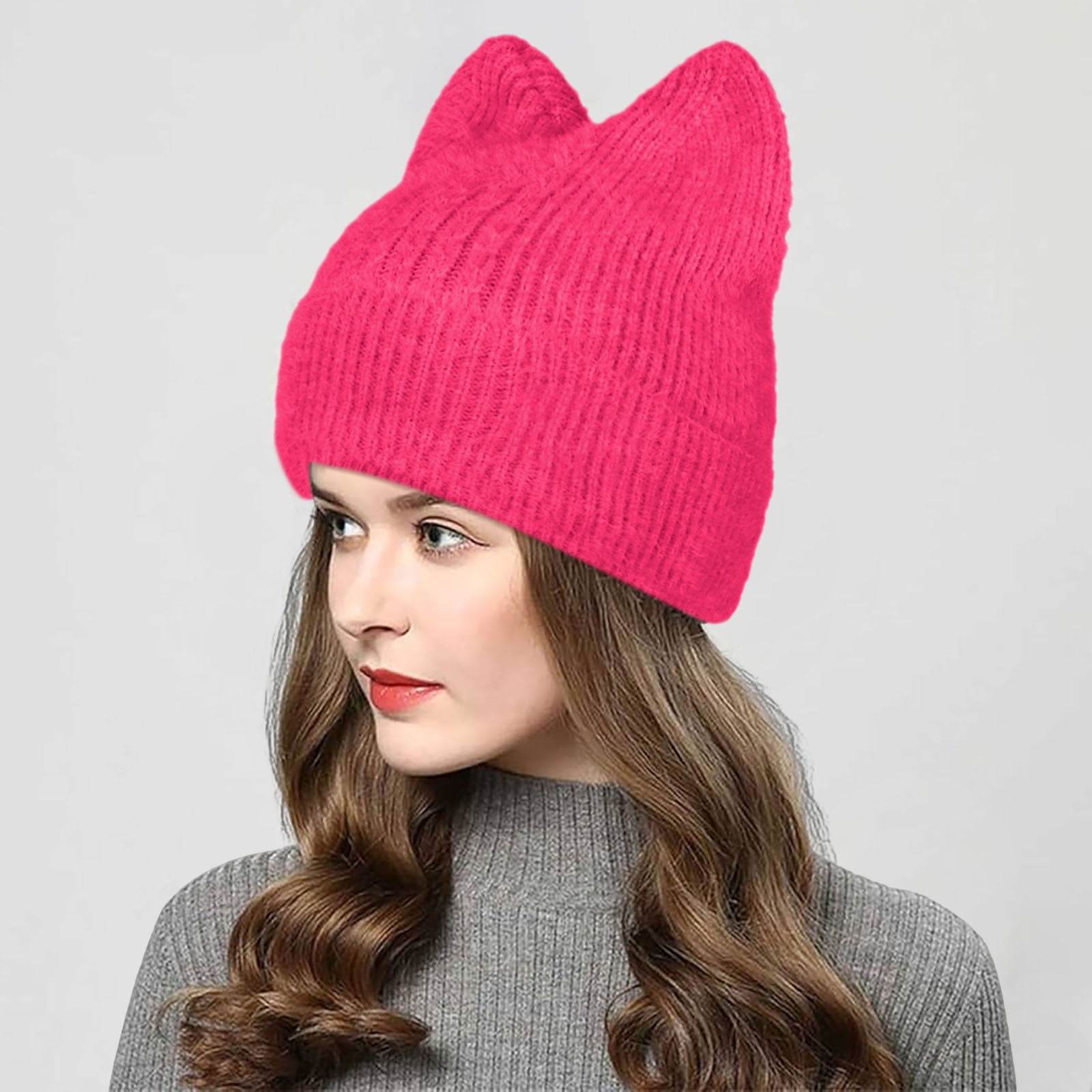 XFHLMJFF Crochet Hats for Women Cat Beanie Solid Color New