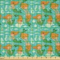 thumbnail image 2 of Ambesonne Mermaid Fabric by the Yard Microfiber, Cartoon Character Sea, 2 Yards, Turquoise Marigold Green, 2 of 2