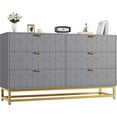 thumbnail image 3 of EastVita 53.5 inch Wide Modern 6 Drawer Dresser Wide Chest with Gold Metal Legs and Handles Wood Storage Organizer for Bedroom Living Room Hallway Grey, 3 of 6