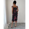 thumbnail image 2 of Black Womens Elegant Floral Mesh Ruffle Waist Midi Dress For Wedding Party Date Spring Summer, 2 of 6