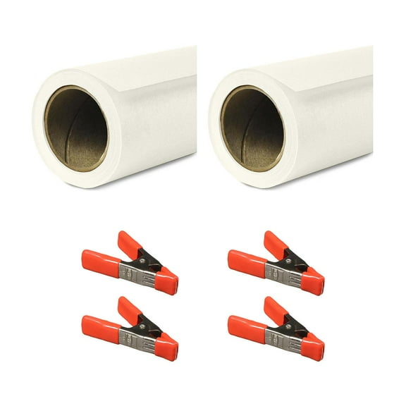 Savage 53"x36' Widetone Seamless Background Paper, Pure White, 2-Pack, Bundle with 4x 1-1/4x1" Steel Spring Orange Clamp