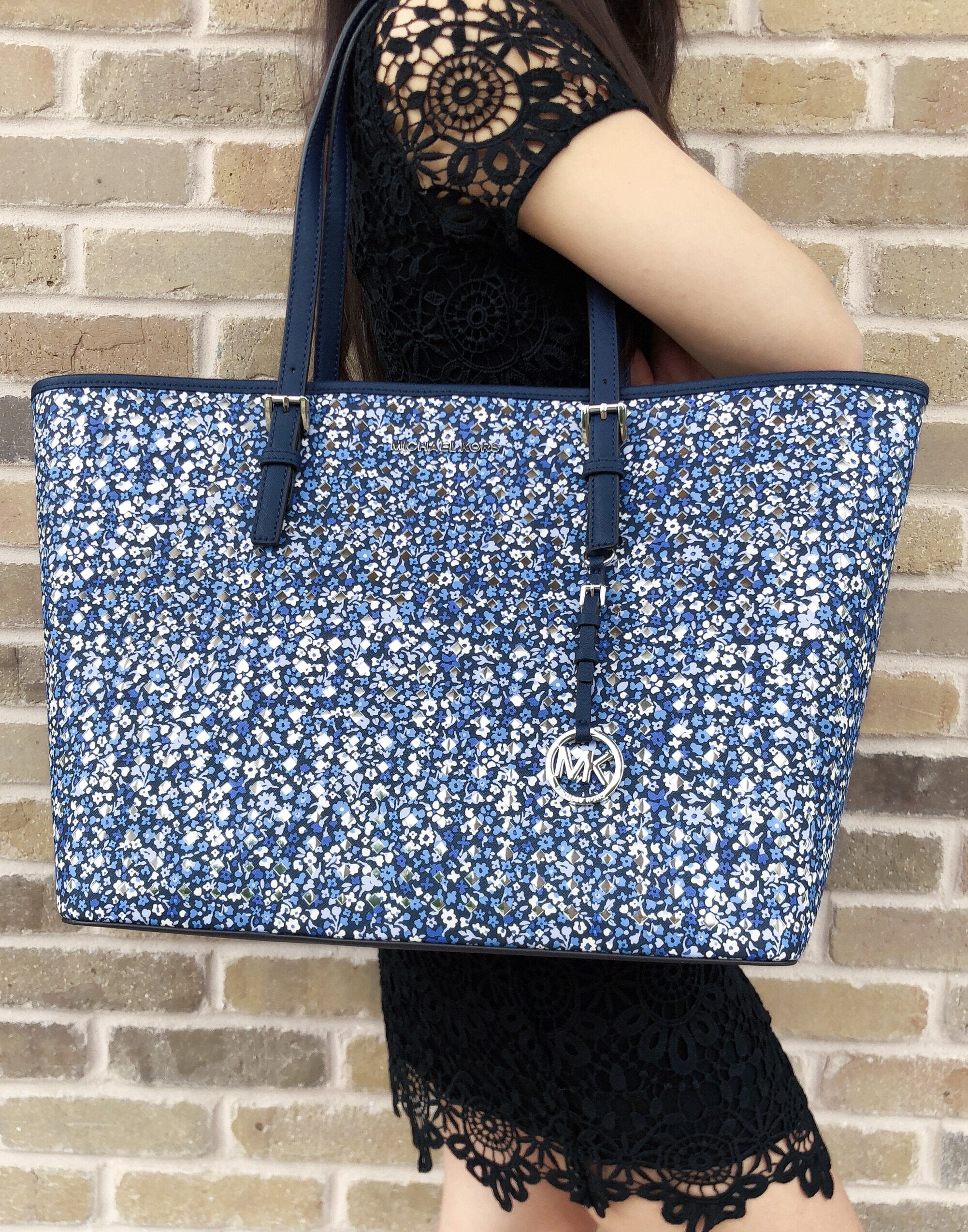 michael kors blue floral purse