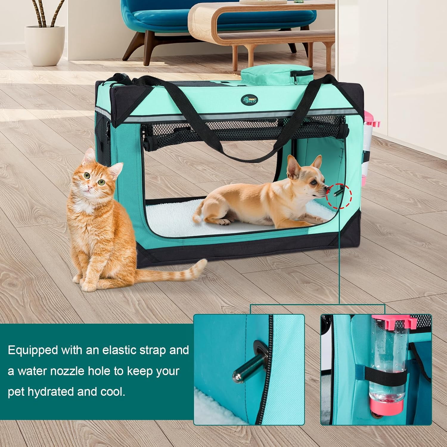 Large   for 2 Cats Small Dogs, 24 Inches Collapsible Soft Dog Crate for Car Travel, Portable  with Soft Mat
