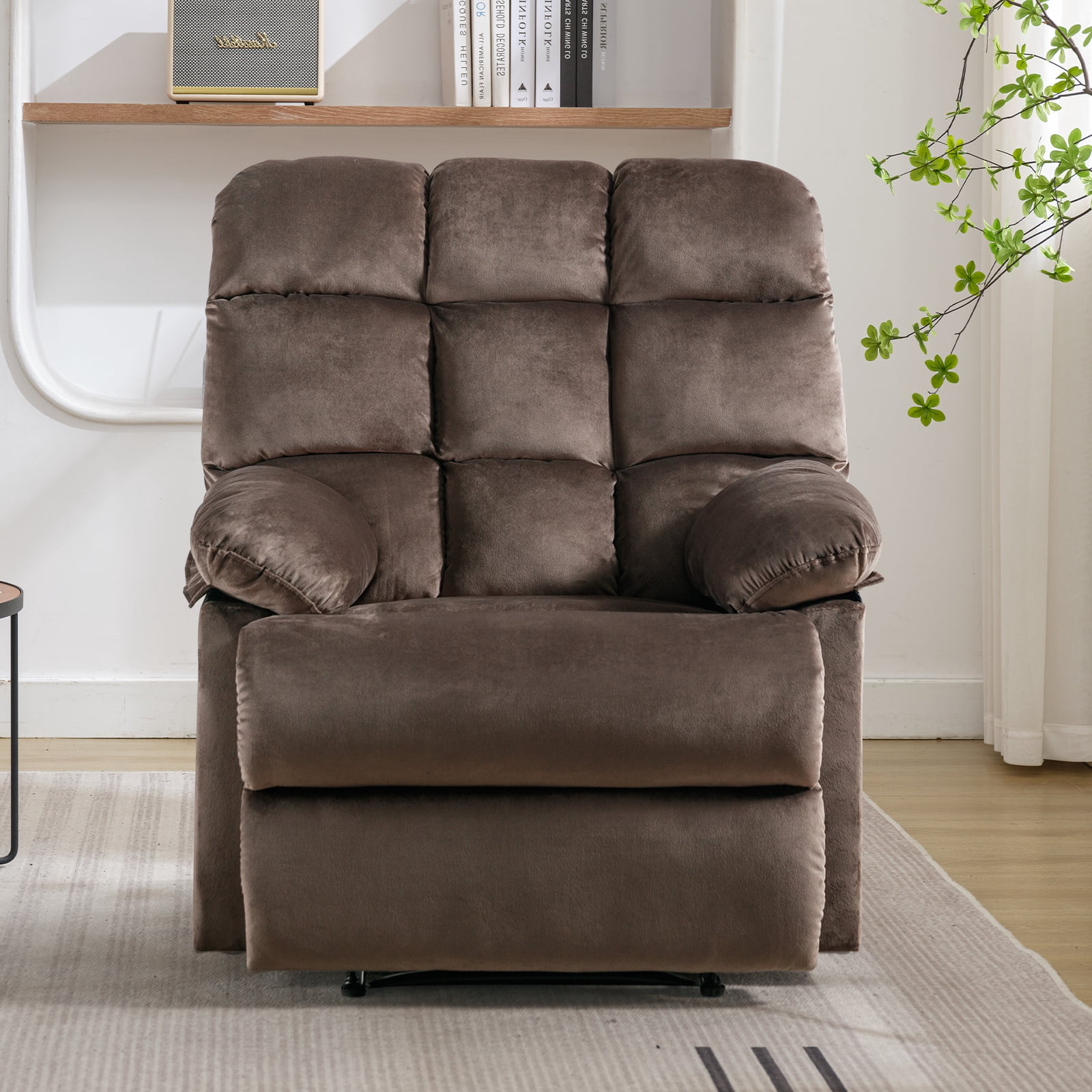Bonzy Home Classic Manual Recliner with Soft Fabric Reclining Chair Sofa for Living Room Bedoom, Brown