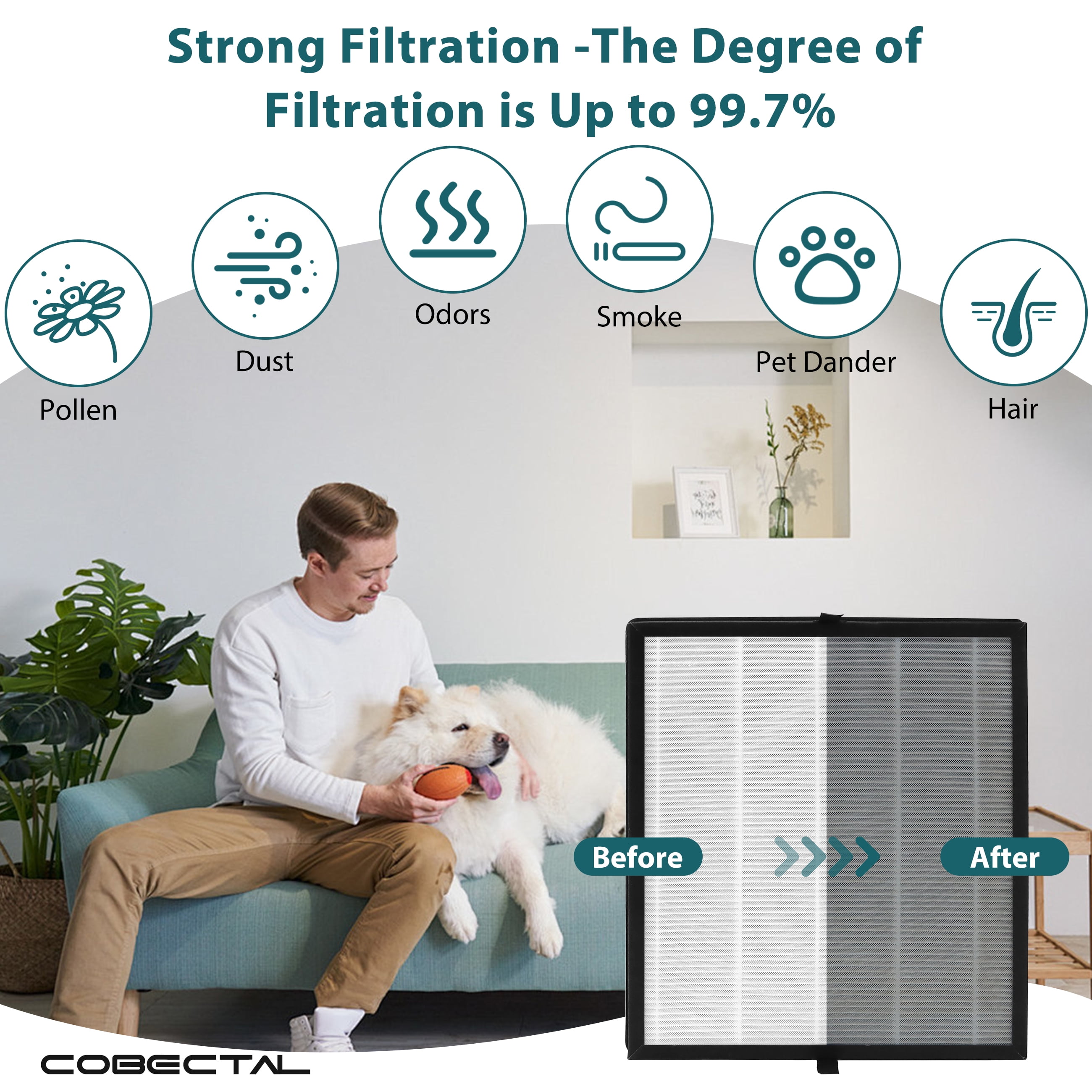 Cobectal Air Purifier Filter H14 True HEPA Replacement Filter ZQA-8000A for Home Air Purifier