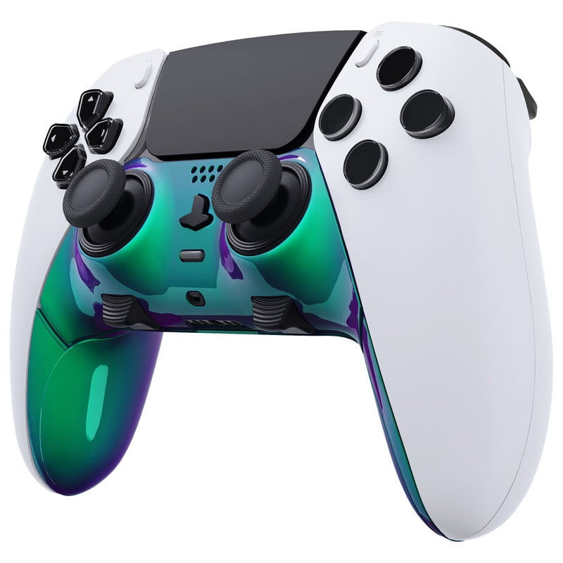 eXtremeRate Top Bottom Trim Shell Replacement Front Back Clip Shell Chameleon Green Purple Plates Cover for ps5 Edge Controller