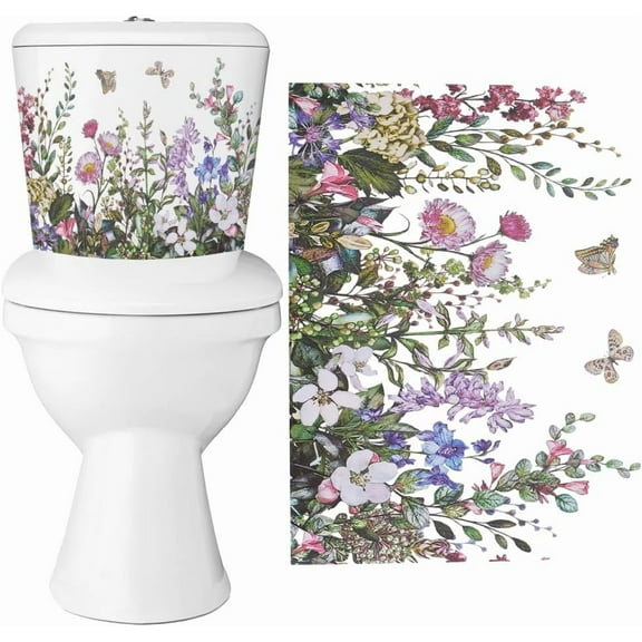 4pcs 4Pcs Flowers Toilet Seat Lid Stickers Green Plant Leaves Butterfly Toilet Stickers Decal Self Adhesive Removable Wall Sticker Waterproof Toilet Cover Sticker for Bathroom Cistern Decor