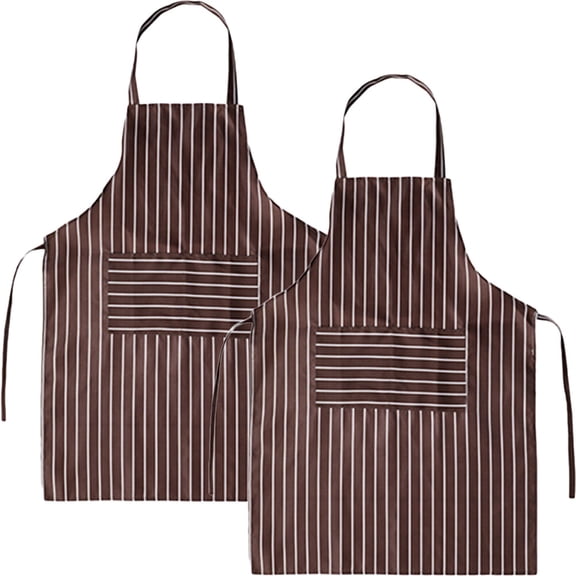 LEORX Coffee Striped Cotton Apron with Pockets for Kitchen Use and Easy to Clean 2pcs Set