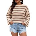 thumbnail image 2 of SeekIslan Women's Plus Size Sweaters with Crew Neck Long Sleeve Striped Loose Knit Pullover, 2 of 8