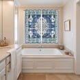 thumbnail image 3 of Blue Boho Kitchen Curtains 63 Inch Length, Farmhouse Bohemian Medallion Oriental Flower Grommet Top Bedroom Living Room Curtains, Light Filtering Cafe Curtain Drapes 2 Panels Set 84''x63'', 3 of 9