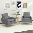 thumbnail image 2 of Gymax 2 Pcs Chaise d'Appoint Mi-Siècle en Tissu de Lin avec Coussin Lombaire Gris, 2 of 9