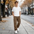 thumbnail image 5 of WDWYY Boys Pull On Cargo Pants Straight Leg Elastic Waist Durable Relaxed Fit Casual Pants with Multi Pockets Coffee 7-8Y, 5 of 5