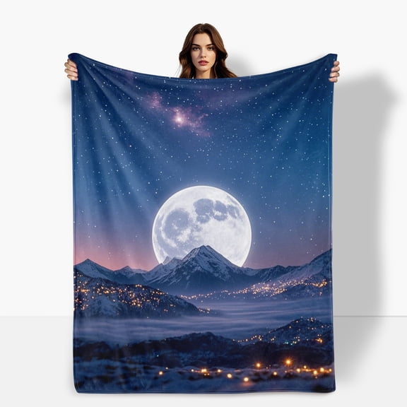 Blue Moon Hill Cozy Flannel Blanket For Sofa Bed Travel Camping Living Room Office Chair Soft Warm Comfortable Polyester Gift For Family Or Friends