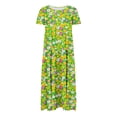 thumbnail image 4 of Viikei Summer Dresses Clearance,Women's Slim-Fit Short Sleeve Dress,Women's Flower Printing Casual Short Sleeve Crewneck Dress Casual Flowy Tiered Maxi Beach Dress Green XXL, 4 of 6