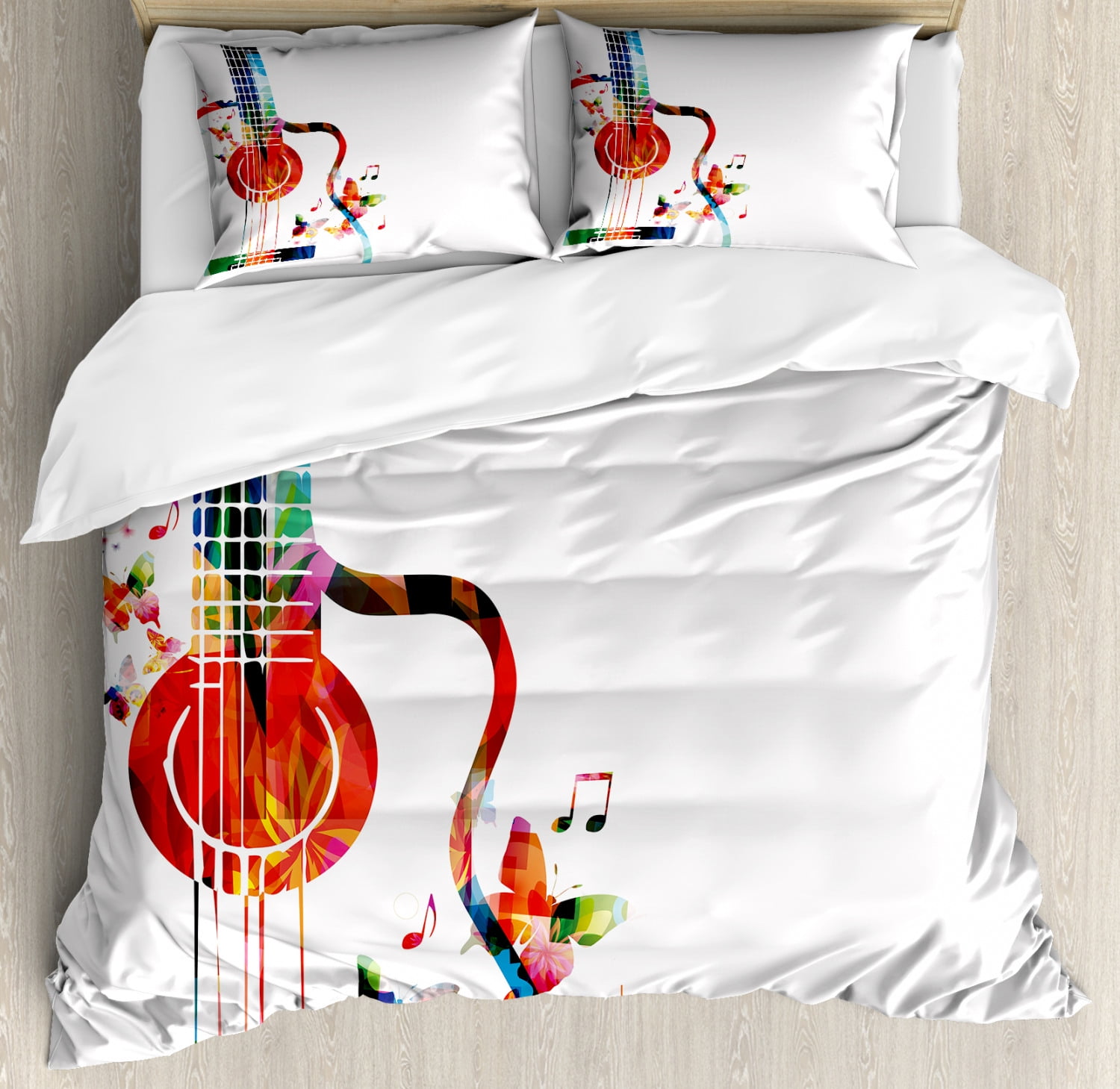 Guitar Duvet Cover Set Colorful Polygonal Musical Instrument