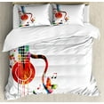thumbnail image 1 of Guitar Duvet Cover Set King Size, Colorful Polygonal Musical Instrument Strings Butterflies Nature Themed Elements, Decorative 3 Piece Bedding Set with 2 Pillow Shams, Multicolor, by Ambesonne, 1 of 3