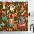 thumbnail image 1 of Hedgehog Shower Curtain, Forest Fauna Habitants Fox Wolf Bear Raccoon Skunk Snail Butterflies and Mushrooms, Fabric Bathroom Set with Hooks, 69W X 84L Inches Extra Long, Multicolor, by Ambesonne, 1 of 3