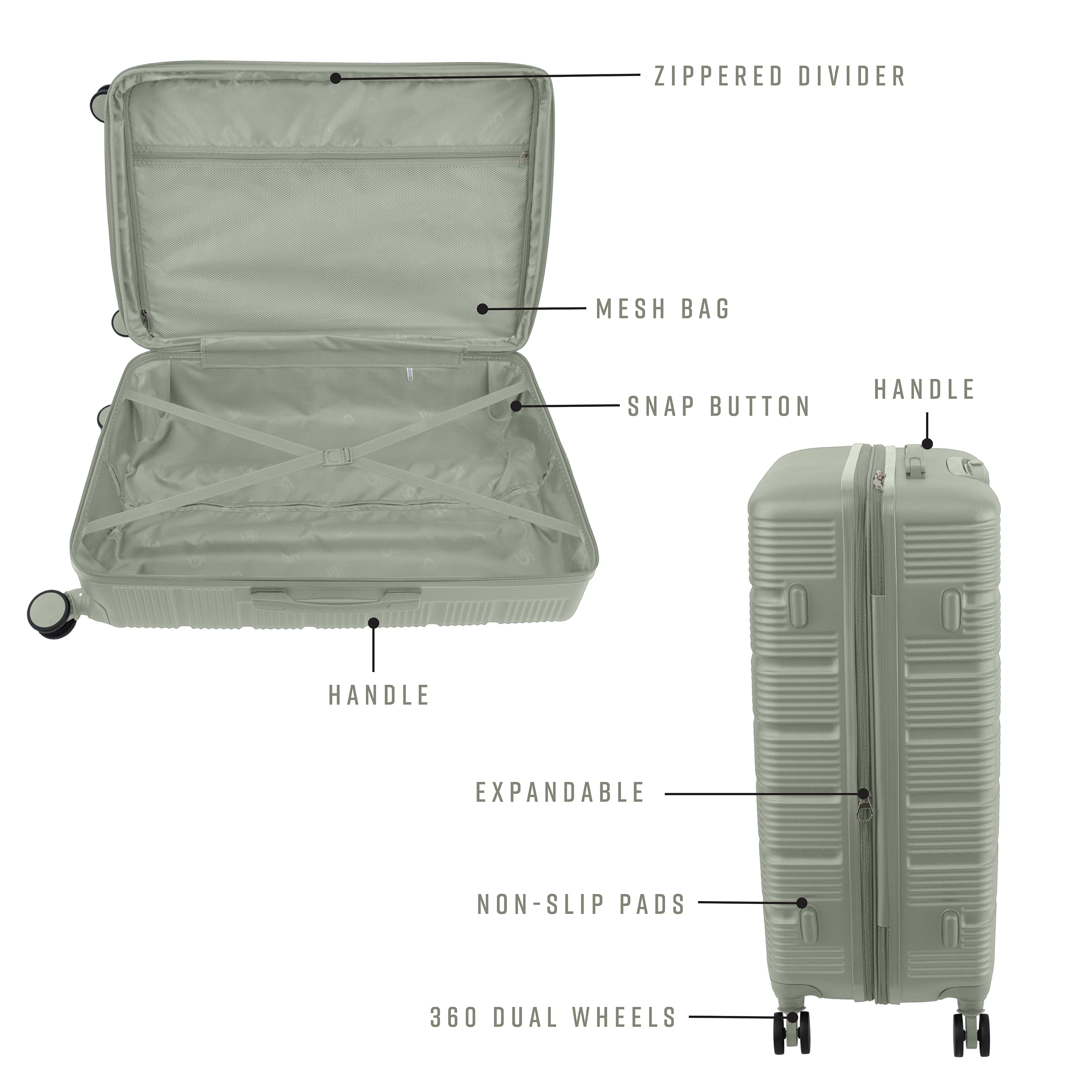 G-Force 3 Piece Expandable Rolling Luggage Set in Sage