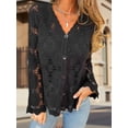 thumbnail image 4 of LMLYSoH Women's Knit Lace Cardigan Fashionable Solid Color Long Sleeve V Neck Button Down Ruffle Sweater, 4 of 9