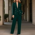 thumbnail image 2 of Women's 2 Piece Business Casual Outfits Long Sleeve Double Breasted Suit Blazers and Straight Leg Dress Pants Sets (L, Army Green), 2 of 5