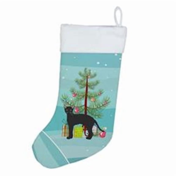 Black German Rex Cat Merry Christmas Christmas Stocking 13.5 in x 18 in