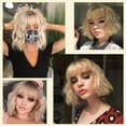 thumbnail image 6 of SUCS Short Blonde Wig with Bangs Synthetic Wavy Blonde Bob Wig Curly Heat Resistant Ombre Blonde Hair Wig for Women Daily Party Halloween Use, 6 of 7
