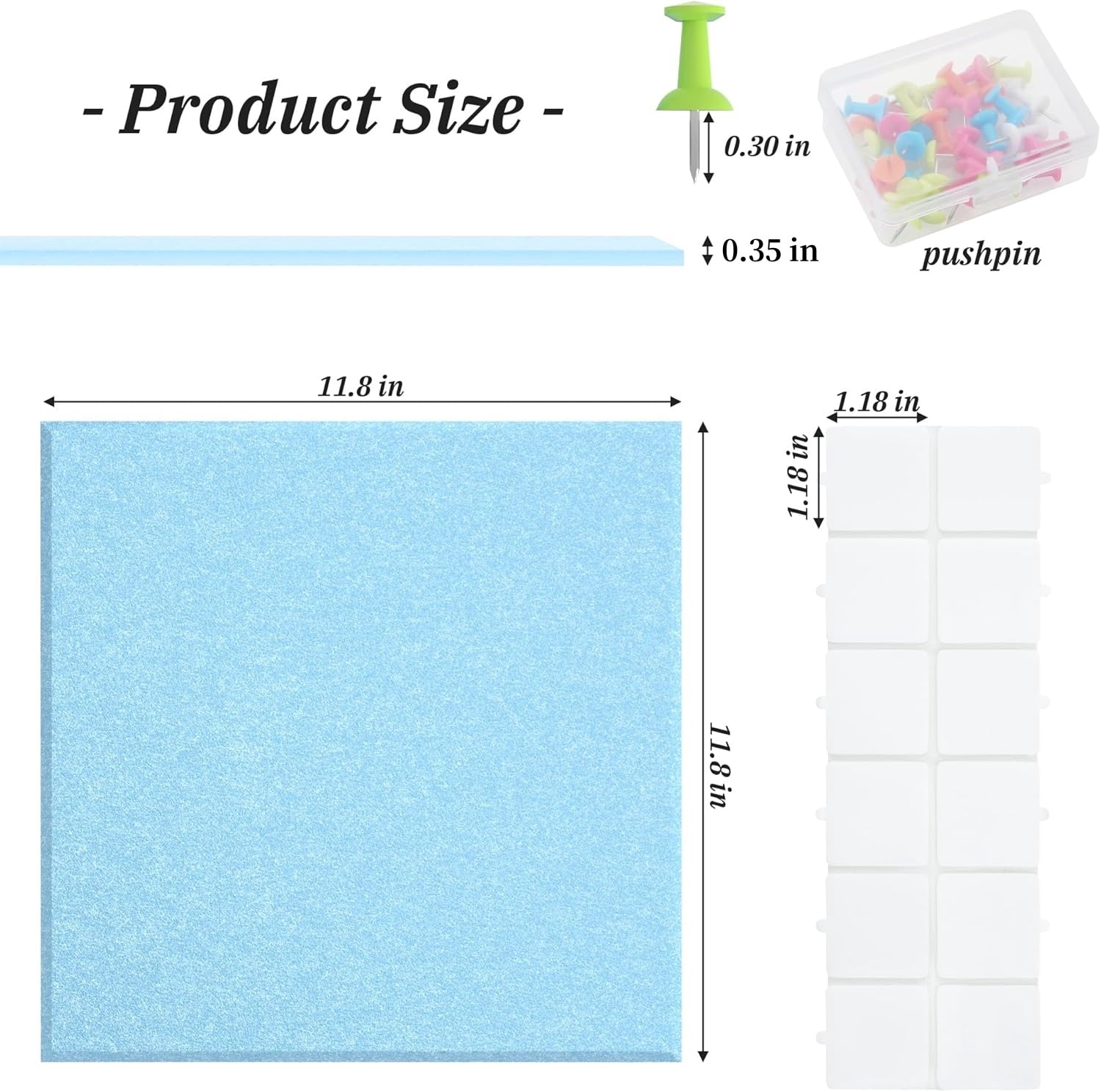 12 Pack Large Cork Board Topboutique Felt Board Tiles Soundproof Wall Tiles with Self Adhesive Stickers & Pushpins Bulletin Board Wall Tiles Pin Boards for Home Office, 12" x 12", Blue