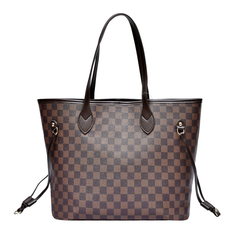 Womens Checkered Tote Shoulder Bag with inner pouch - PU Vegan