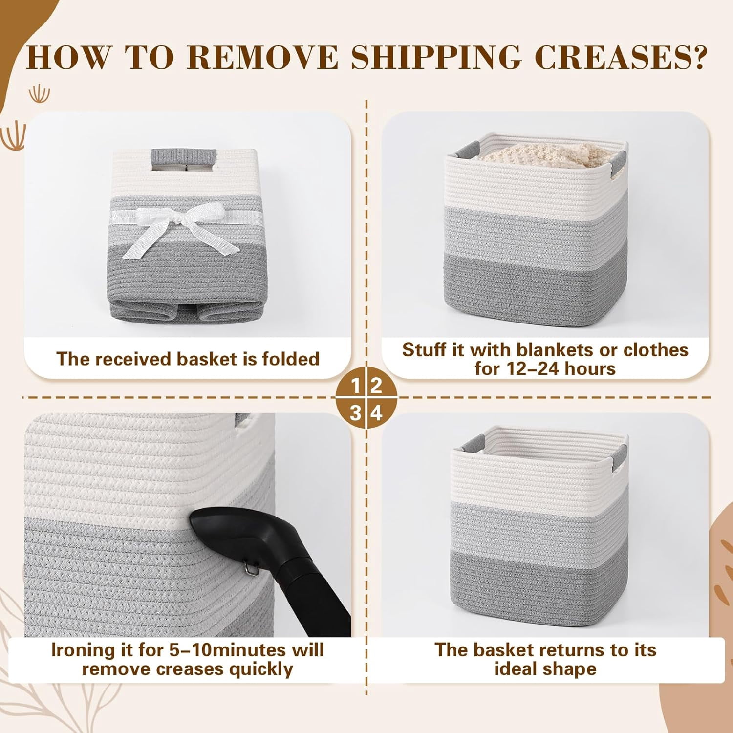 Natubeau 3 Pack Woven Storage Basket for Shelves, 11 Inch Cube Storage Bins, Cotton Rope Woven Baskets for Organizing, Gradient Grey