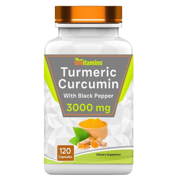 TNVitamins Turmeric Curcumin Capsules with Black Pepper Extract Standardized Antioxidant Joint Support Herbal Dietary Supplements, 120 Count