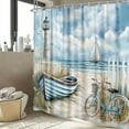 thumbnail image 3 of Nautical Lighthouse Shower Curtain Coastal Beach Decor, Seasides Sailboat Bicycle Seascape Ocean Abstract Blue Teal with Hook-60"W x 72"L (Pack of 1), 3 of 7