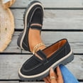 thumbnail image 4 of Loafers for Women Round Toe Stitching Leather Slip on Chunky Lug Sole Low Heel Penny Loafers Comfy Business Work Shoes Black Size 9.5, 4 of 6