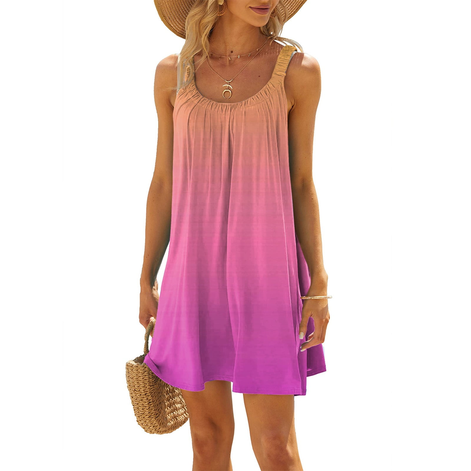 BEEYASO Clearance Summer Dresses for Women Floral Scoop Neck Mini