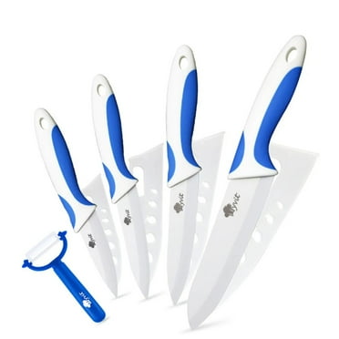 4-Piece Ceramic Knife Set with Sheath -Sharp White Blade Rust Proof Stain Resistant Kitchen Knives (5inch Utility Knife, 4inch Fruit Knife,3inch Paring Knife)