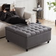 thumbnail image 4 of Kingfun 35.5" Large Square Ottoman Bench, Tufted Upholstered Coffee Table Ottoman with Storage, Oversized Ottomans Toy Box for Living Room Bedroom, Grey, 4 of 13