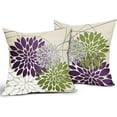 thumbnail image 2 of Purple Green Pillow Covers 18x18 Inch Dahlia Flower White Gray Elegant Colored Throw Pillows Farmhouse Outdoor Decor for Home Living Room Sofa Bed Modern Floral Linen Square Cushion Case, Set of 2, 2 of 6