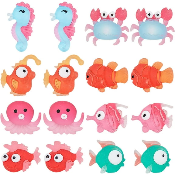 32Pcs 8 Styles Ocean Animal Theme Resin Cabochons Flatback Fish Sea Horse Crab Octopus Slime Charms Beads Embellishments for Hair Pins Clips Scrapbooking DIY Jewelry Crafts